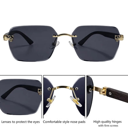 Square Rimless Photochromic Sunglasses Men Vintage