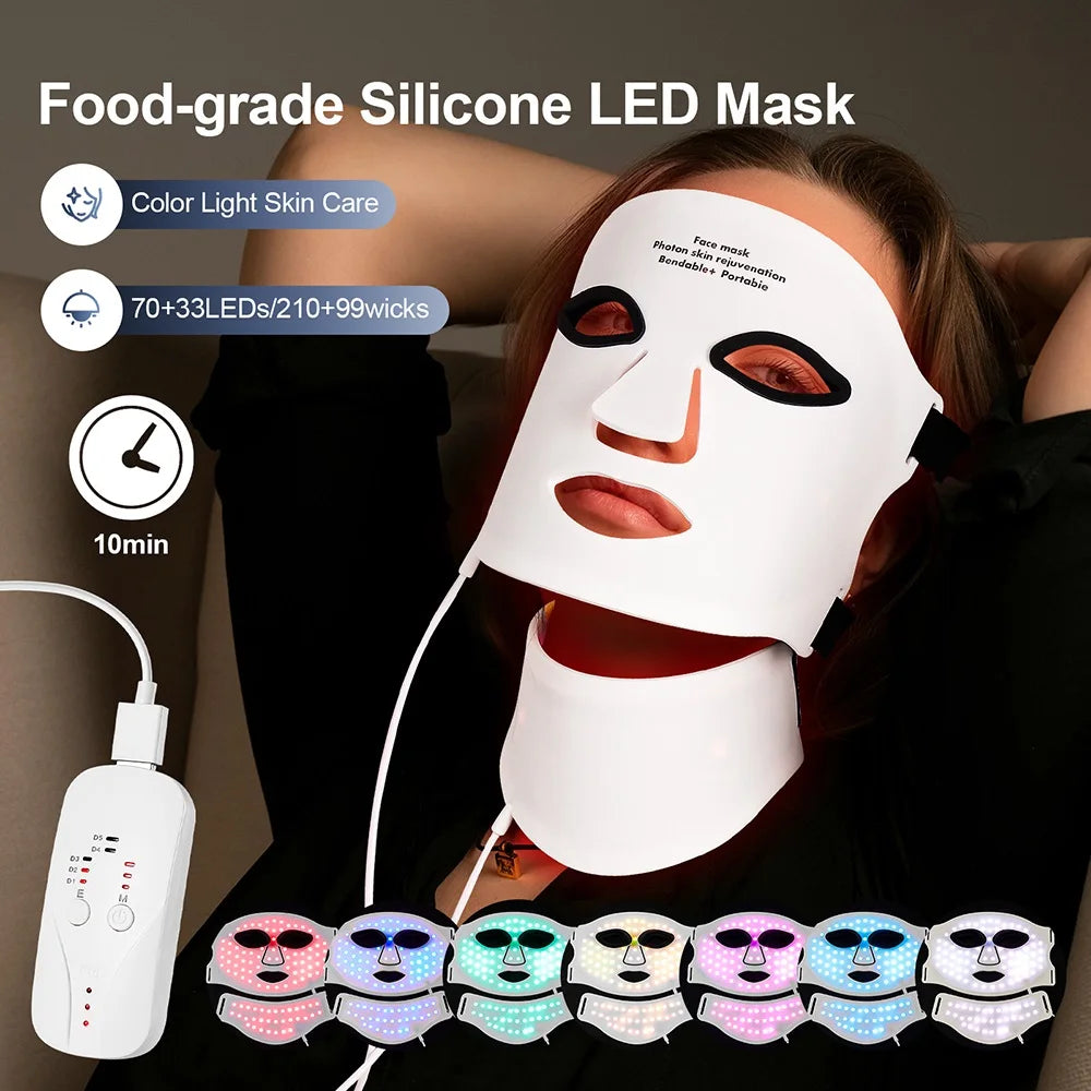 Silicone LED Mask Face With Neck 7 Colors LED Photo
