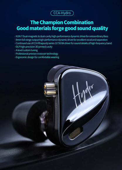 CCA Hydro IEM Hybrid Driver In Ear HiFi Wired Earbuds