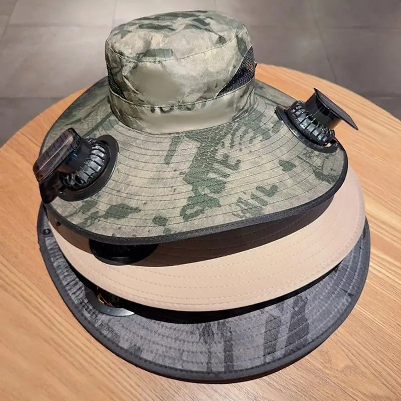 Large Size Quick Dry Bucket Hat With Solar Powered Fan USB Charging