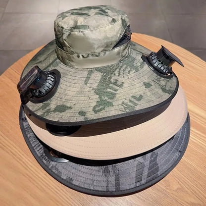 Large Size Quick Dry Bucket Hat With Solar Powered Fan USB Charging