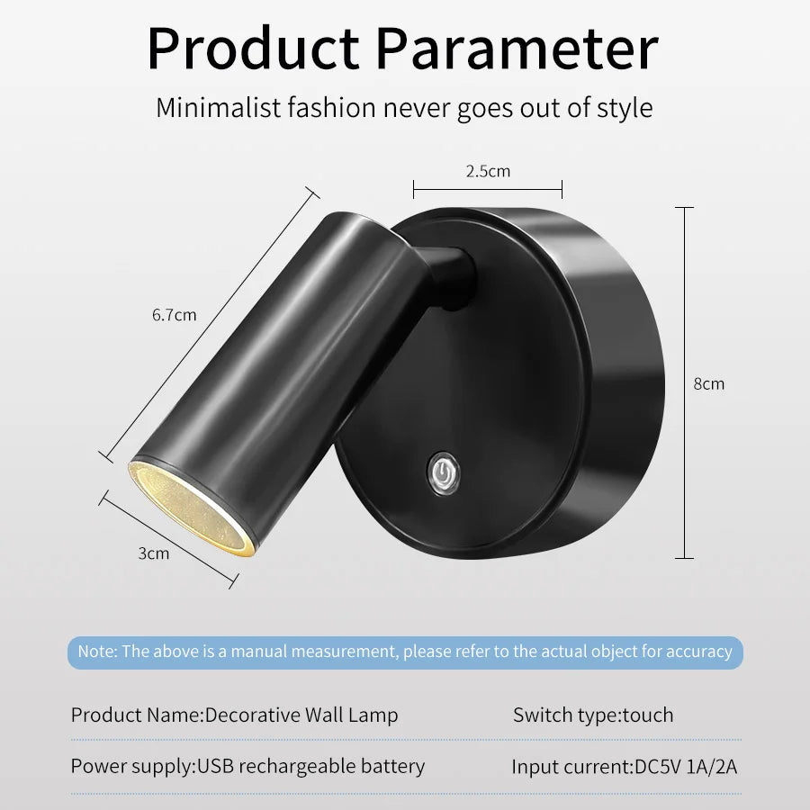 USB Rechargeable Magnetic LED Wall Lamp Reading Light