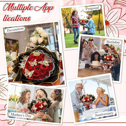 Red Glitter Roses Bouquet DIY Gift Set Everlasting Shiny