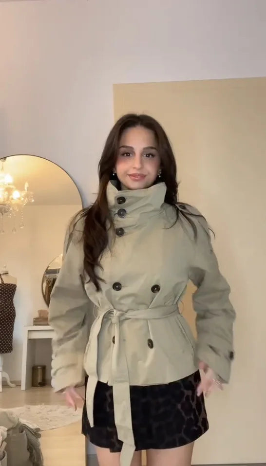 Belted Waist Cropped Trench Jackets Women