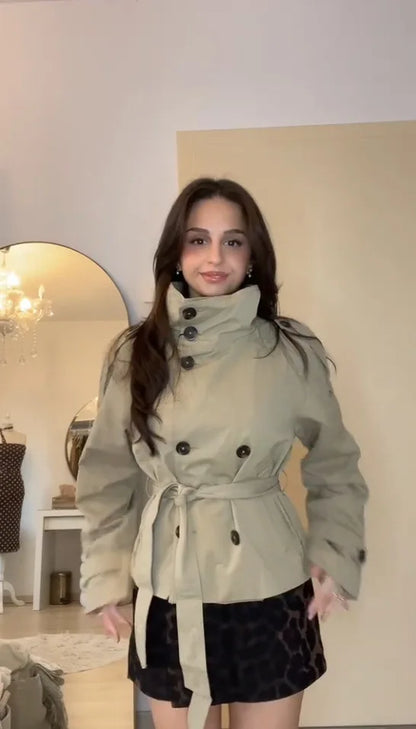 Belted Waist Cropped Trench Jackets Women