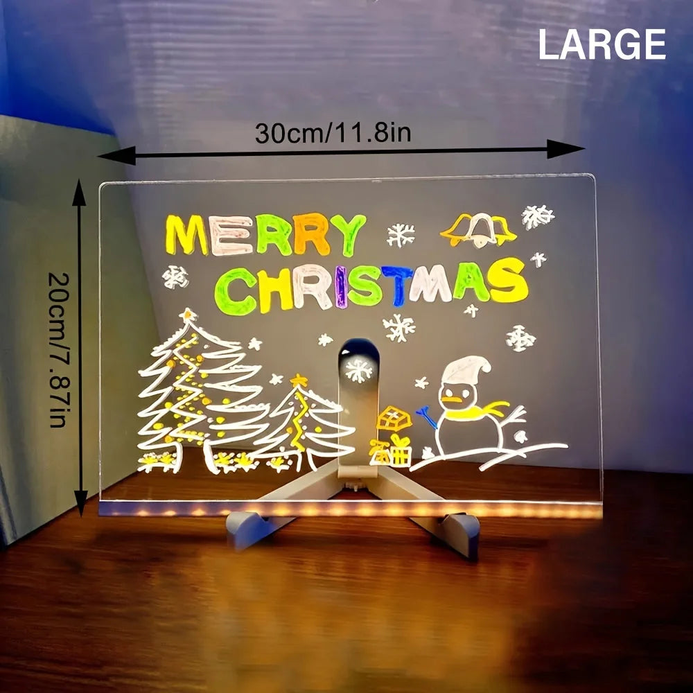 LED Note Board DIY Acrylic Night Light 7 Pens Drawing Board