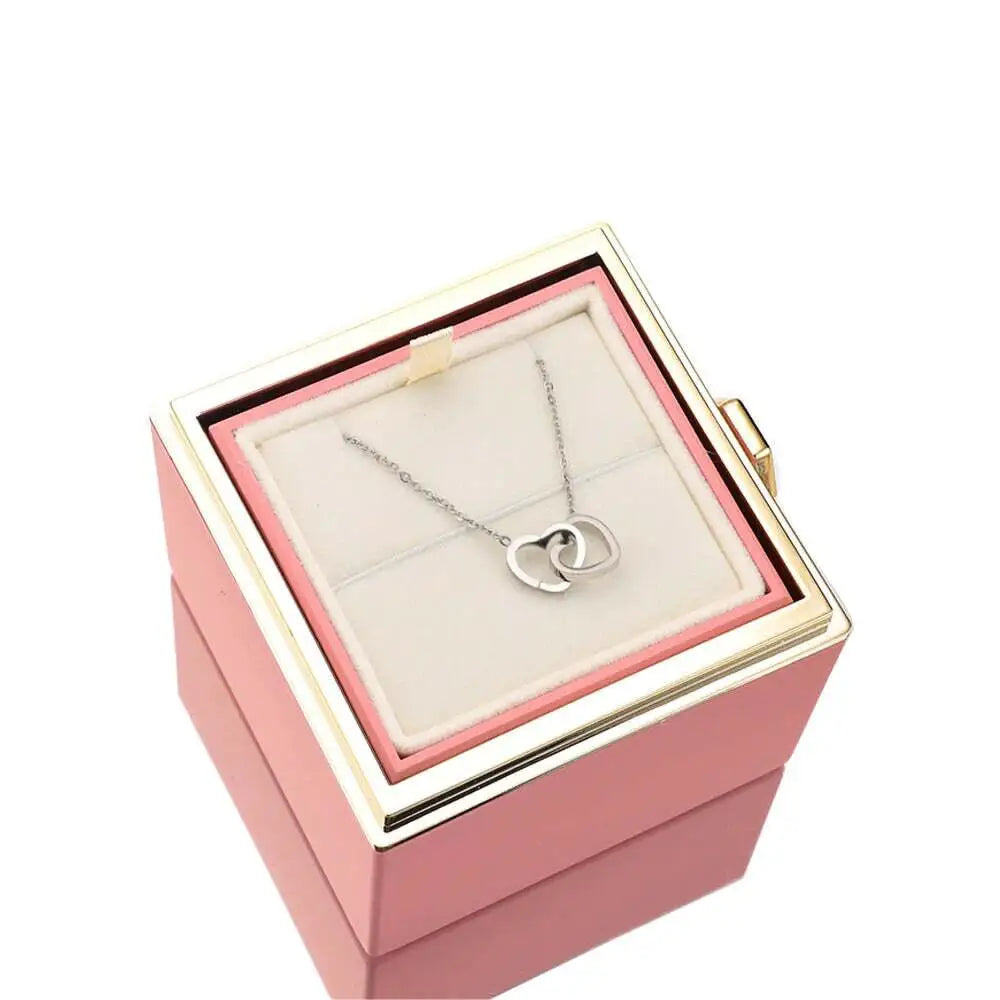 New Eternal Real Rose Rotating box Double Heart Custom