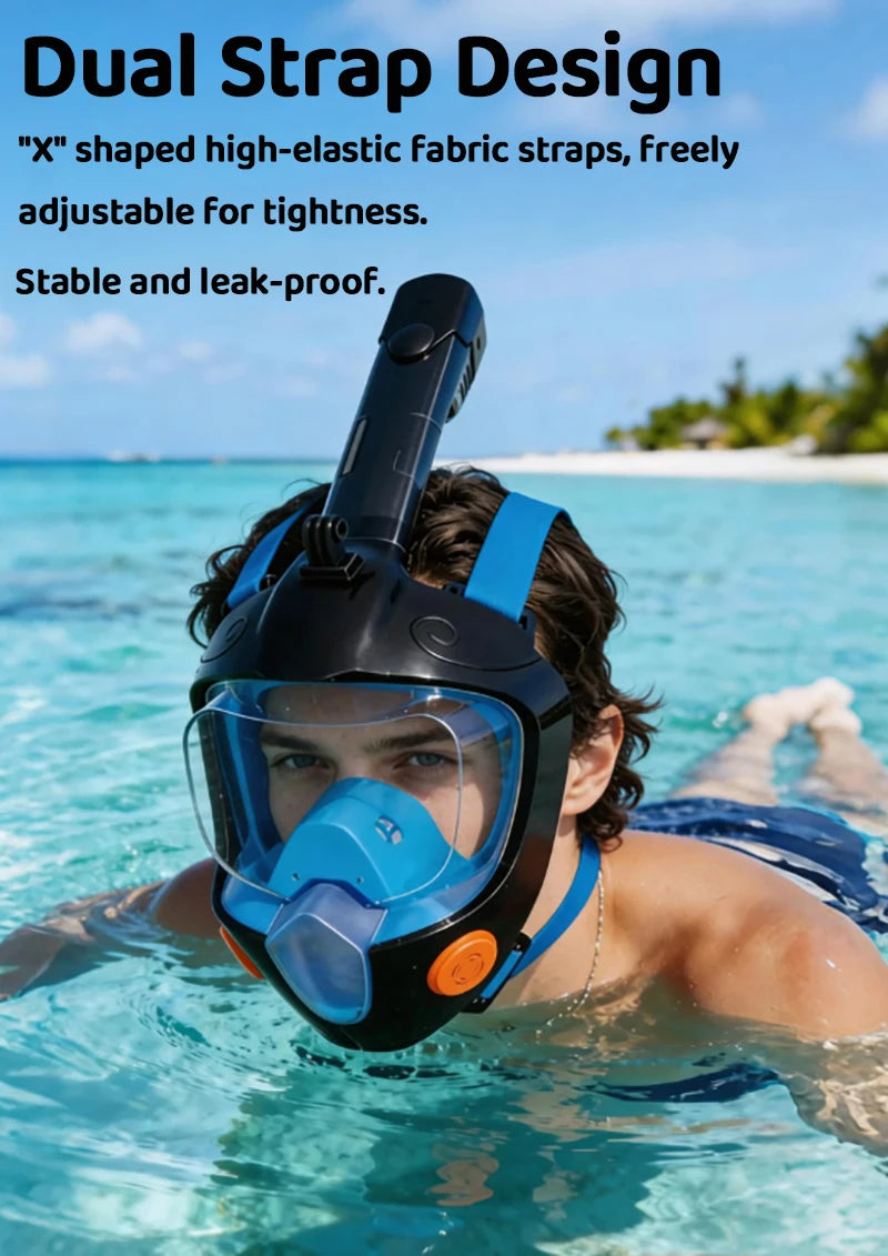 Full Face Snorkel Mask 180° Panoramic View Dry Top Snorkel