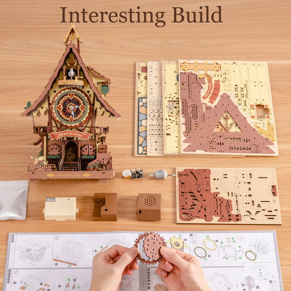 Wooden 3D Puzzle Cuckoo Clock Mechanical Model Building Kit