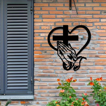 Elegant Metal Christian Heart & Cross Wall Decor