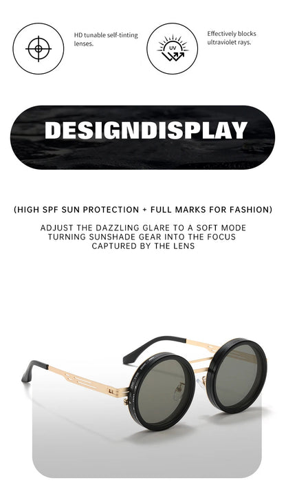 Polarized Round Steampunk ND9 Adjustable Dimming Sunglasses