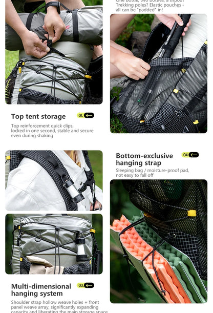 Camping Backpack 25+10L Large Capacity Travel Bag Outdoor