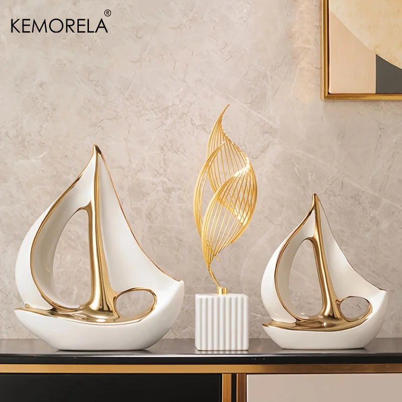 Ceramics Luxury Sailboat Sculpture Post-modern Living Room