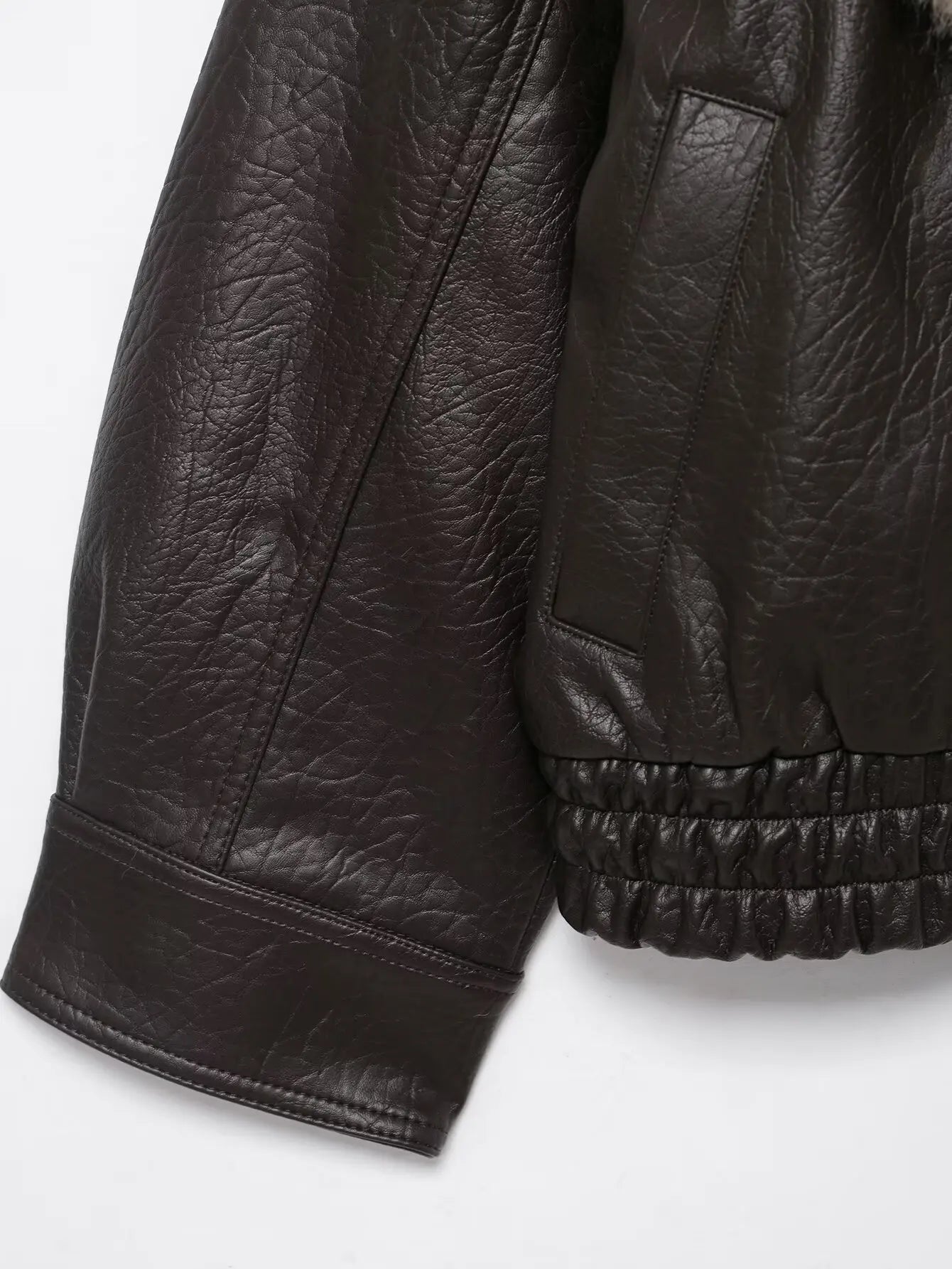 TFMLN Winter Women Loose Faux Leather Jacket