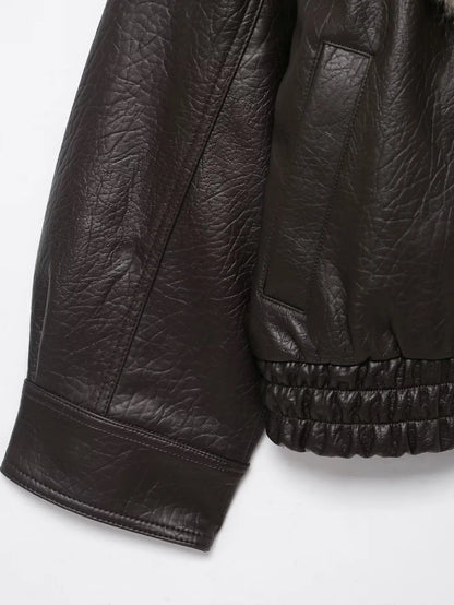 TFMLN Winter Women Loose Faux Leather Jacket
