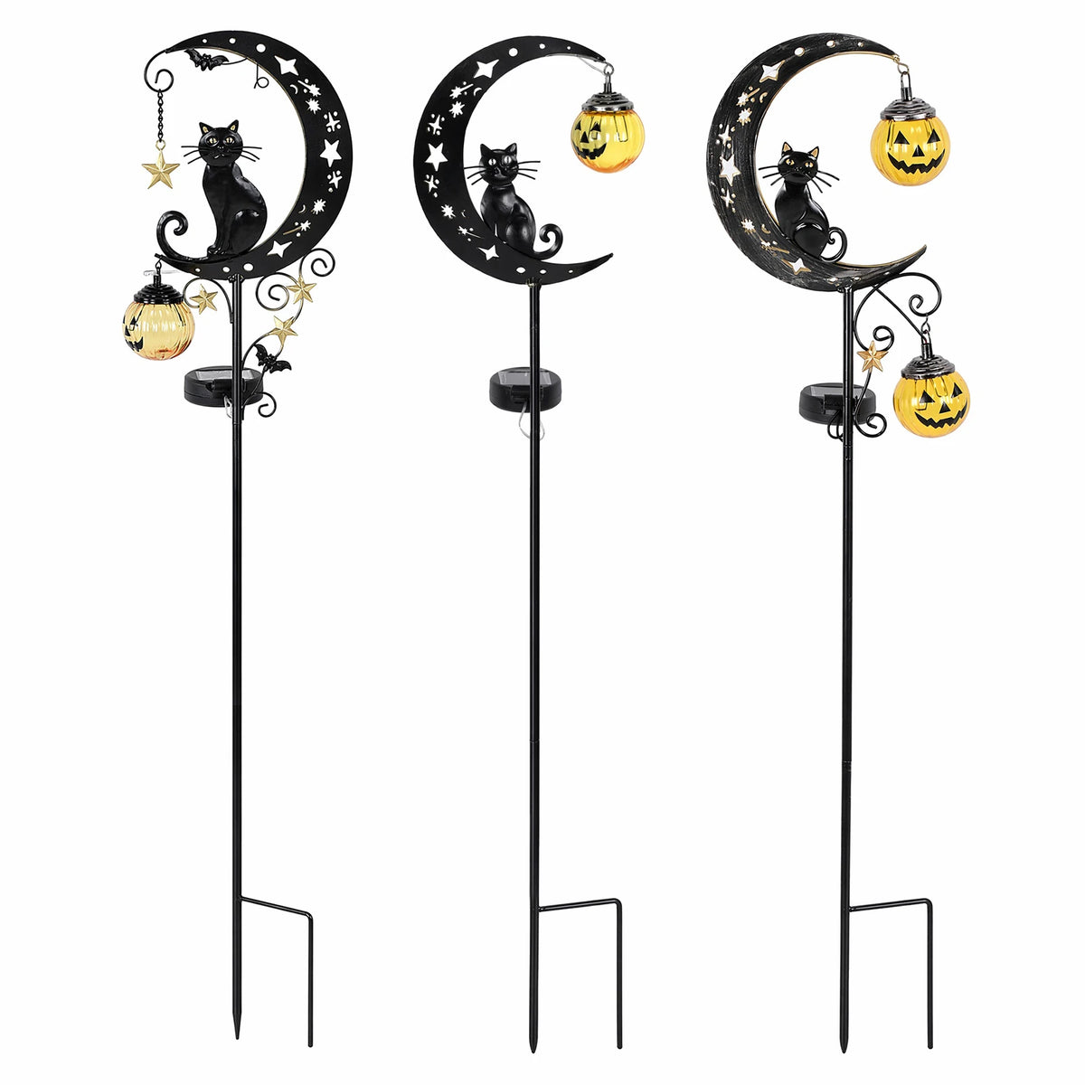 Halloween Solar Garden Stake Light Black Cat On Moon