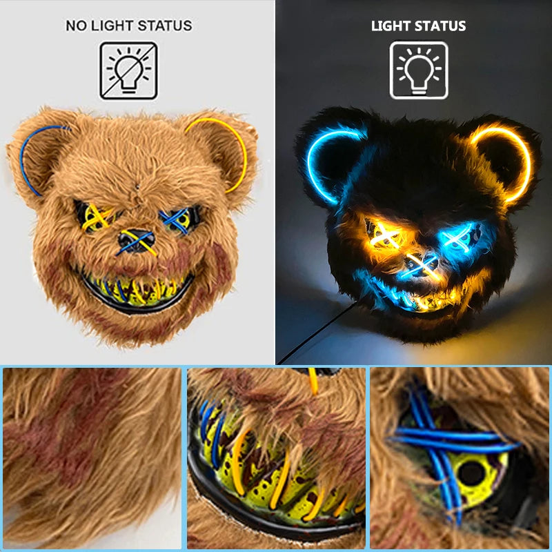 Halloween Horror Light Up Mask Glowing Bloody Bear Killer Mask