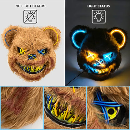 Halloween Horror Light Up Mask Glowing Bloody Bear Killer Mask