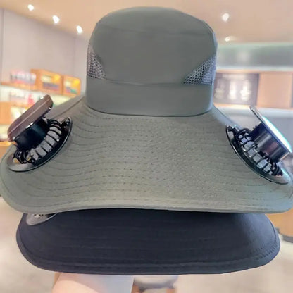 Large Size Quick Dry Bucket Hat With Solar Powered Fan USB Charging