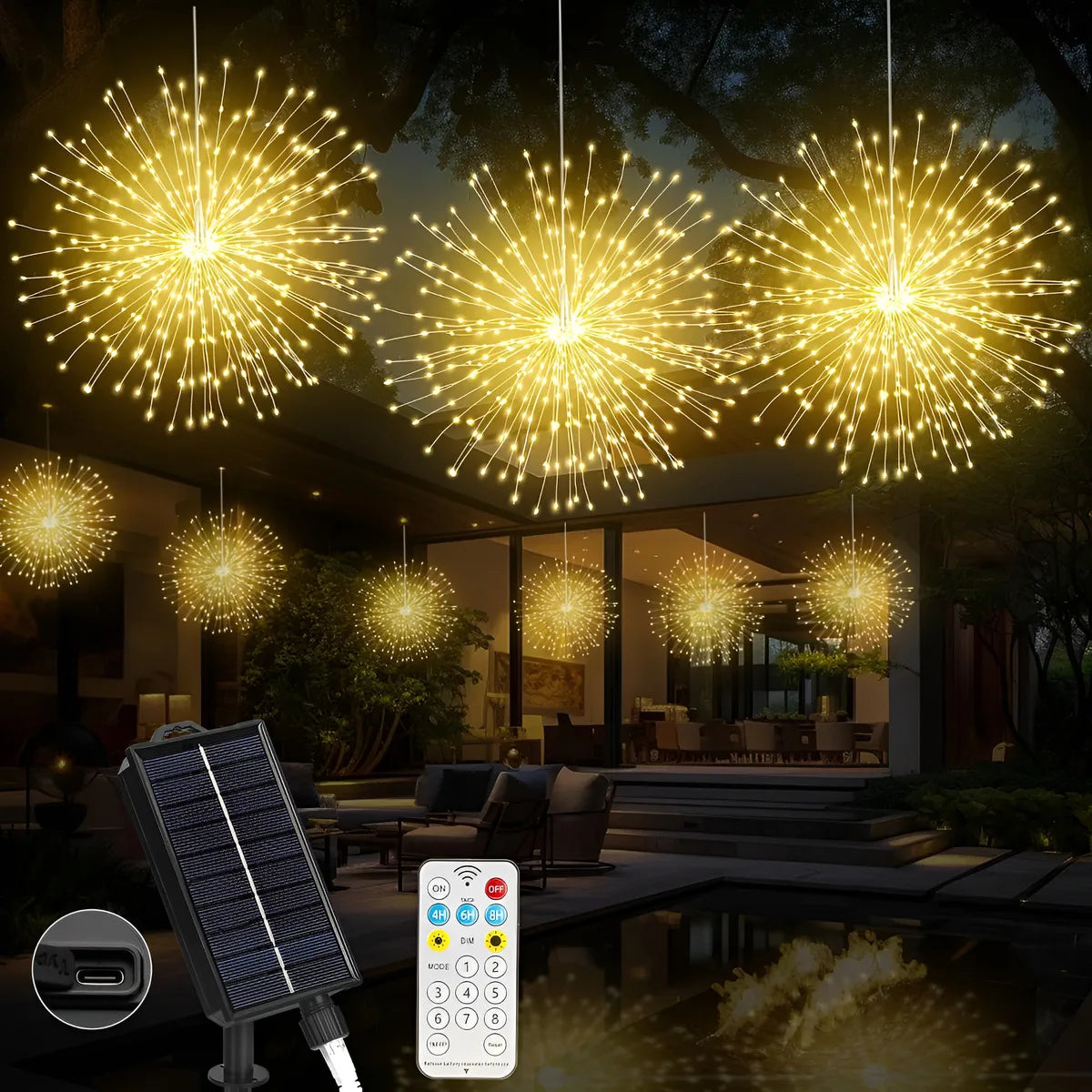 Solar Hanging Solar Outdoor Fireworks Light Solar 450 LED Starburst Ball
