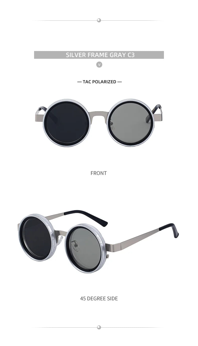 Polarized Round Steampunk ND9 Adjustable Dimming Sunglasses