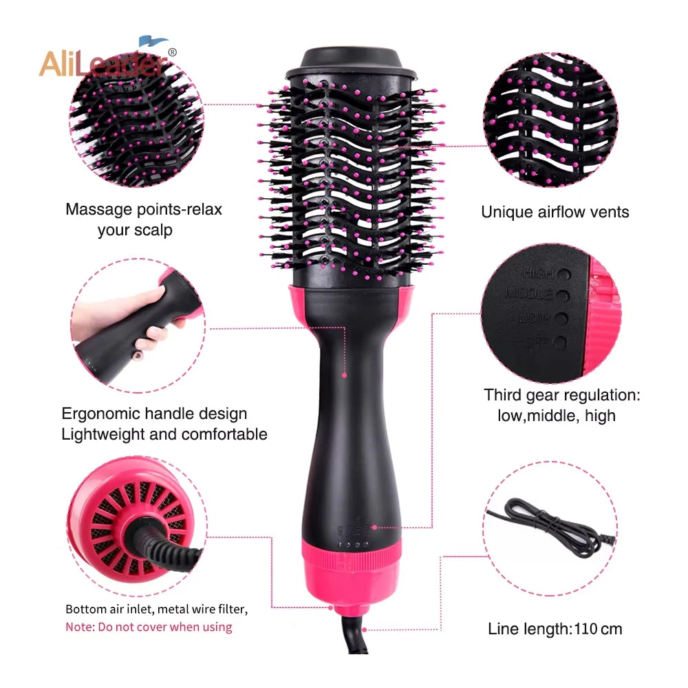 Women Hair Dryer Brush Hair Dryer Straightener Curler Massager