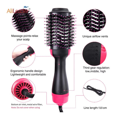 Women Hair Dryer Brush Hair Dryer Straightener Curler Massager