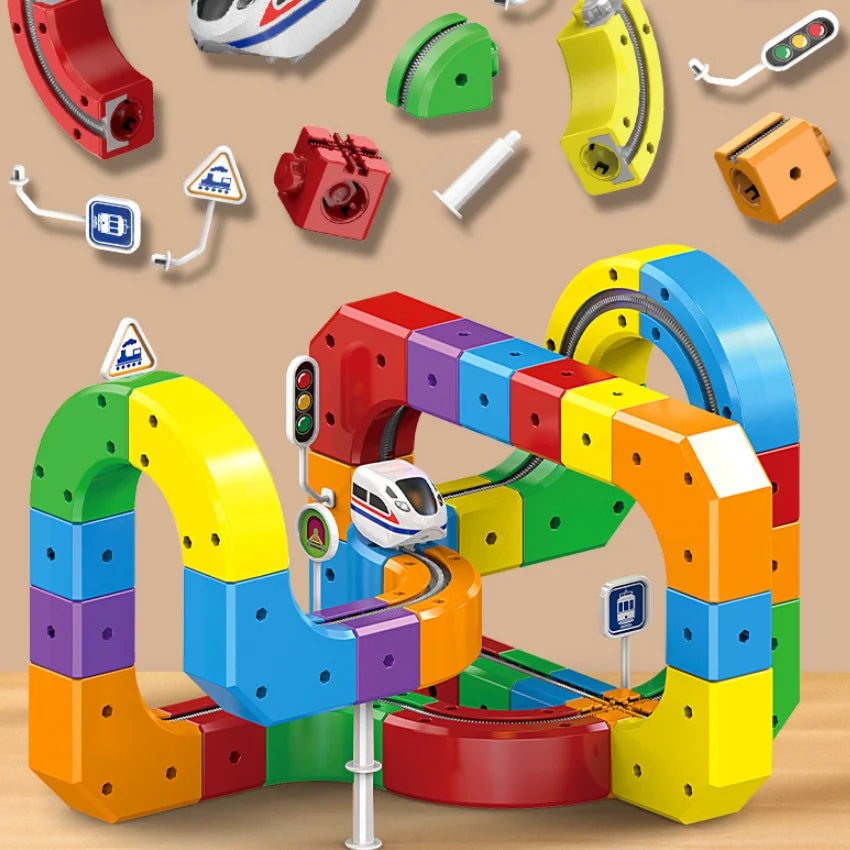 Kids Magnetic Rail Car Cube Toys Educational Toy