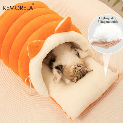 KEMORELA New For Cat Ear Cat Bed -Soft & Semi Winter-Enclosed