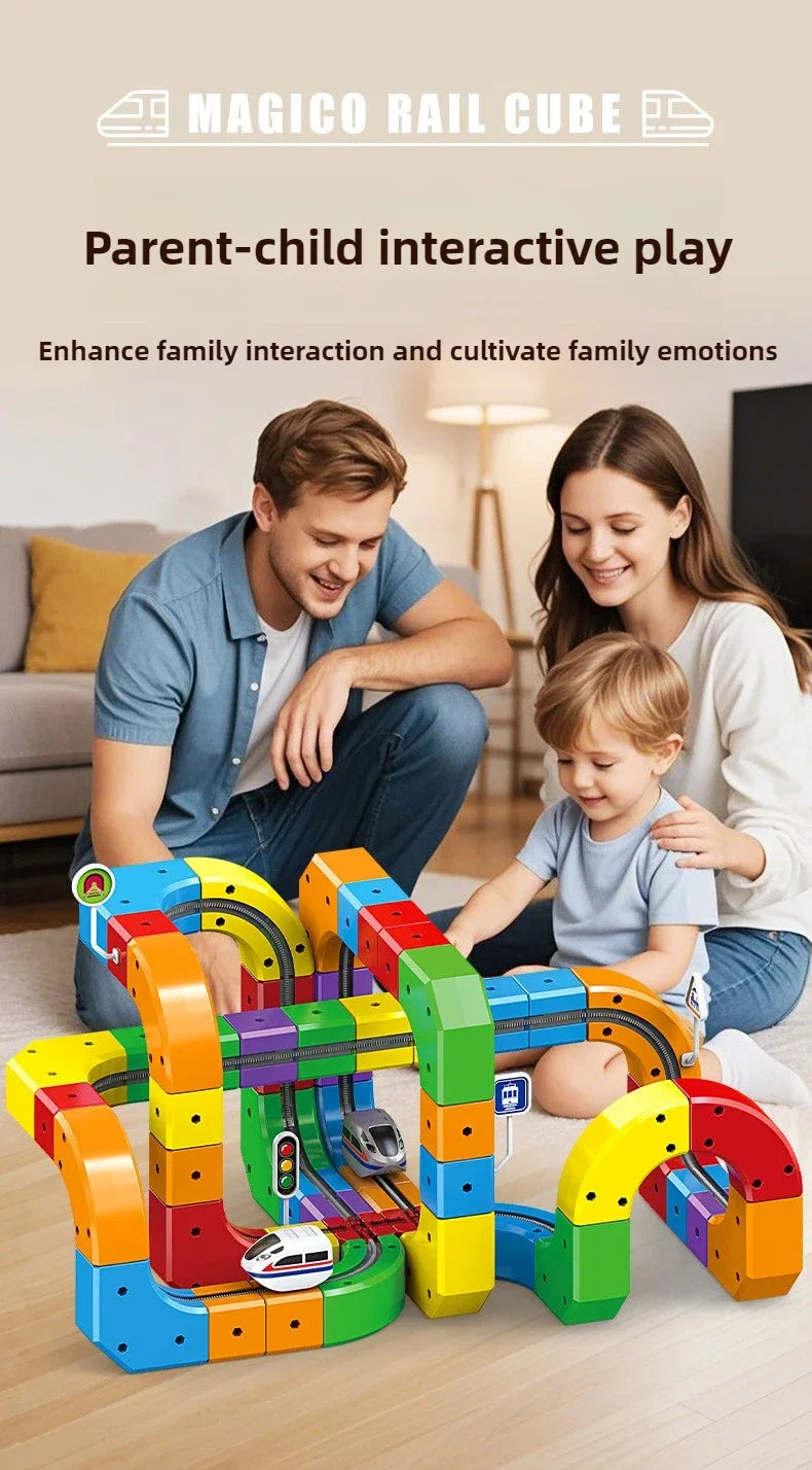 Kids Magnetic Rail Car Cube Toys Educational Toy