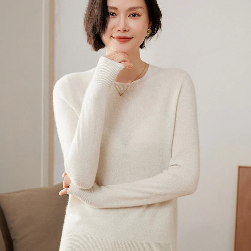 100% Pure Goat Cashmere Knitted Pullovers O-Neck