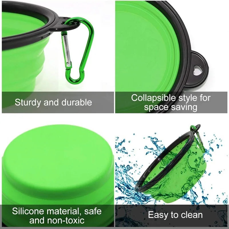Folding Portable Silicone Dog Feeder Bowl 2 In 1 Pet Dispenser