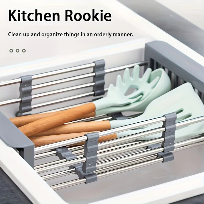 Retractable Over Sink Dish Rack Stainless Steel