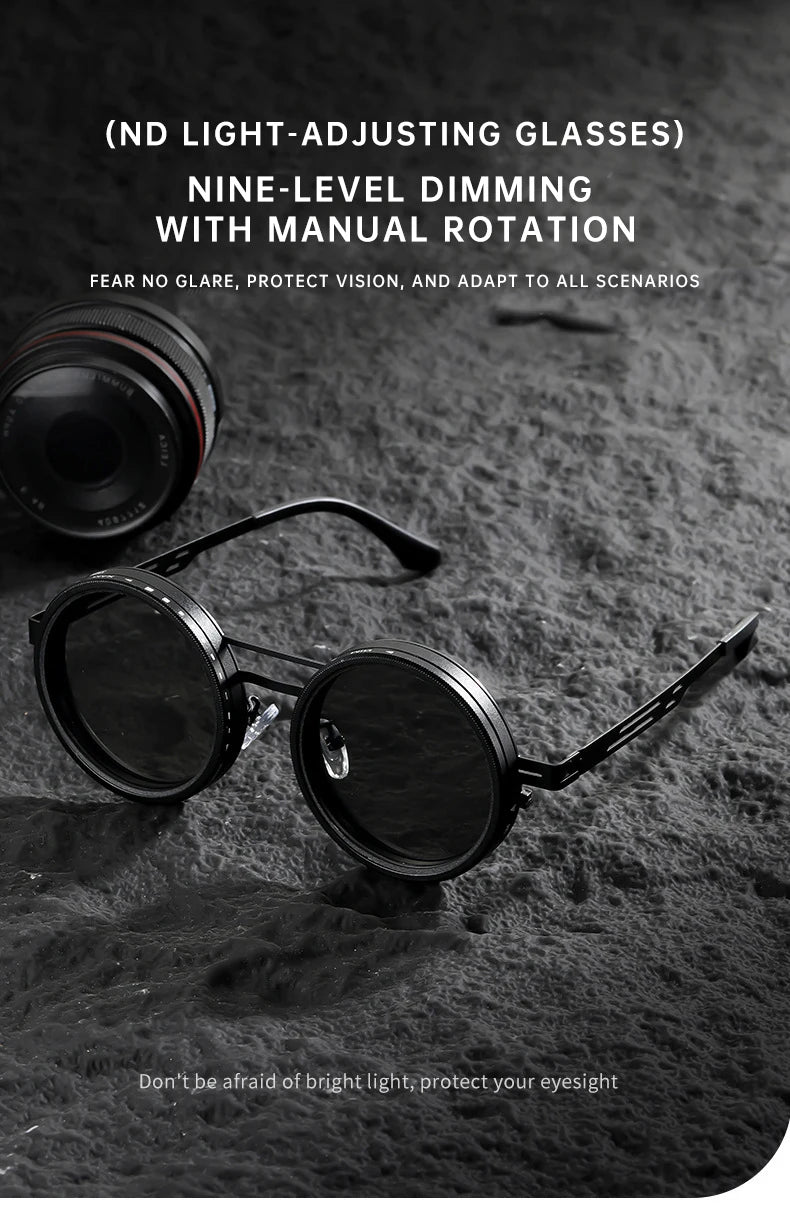 Polarized Round Steampunk ND9 Adjustable Dimming Sunglasses