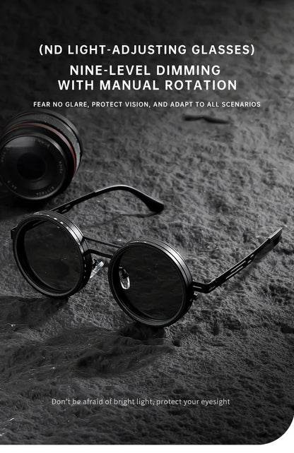 Polarized Round Steampunk ND9 Adjustable Dimming Sunglasses