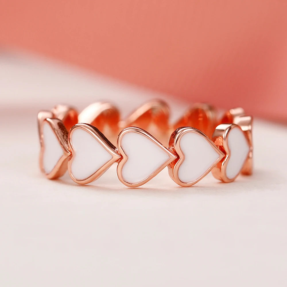 New Heart Enamel Rings for Women Rose Gold Color