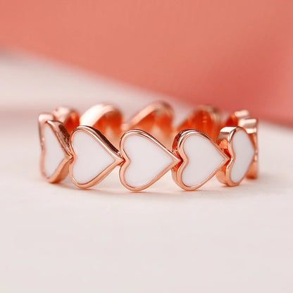 New Heart Enamel Rings for Women Rose Gold Color