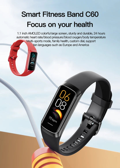 AMOLED Smartwatch Body Temperature Monitor Fitness Clock