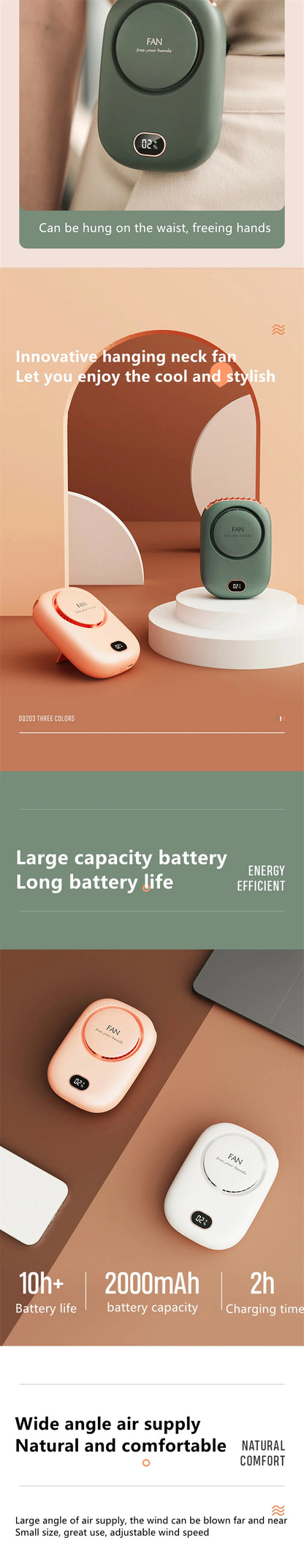 Portable Hanging Neck Fan Mini Fans with Adjustable Lanyard