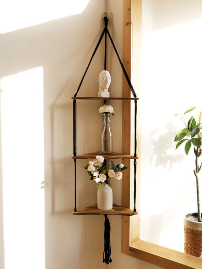 Floating Wall Shelf Wood Triangle Corner Display Stand