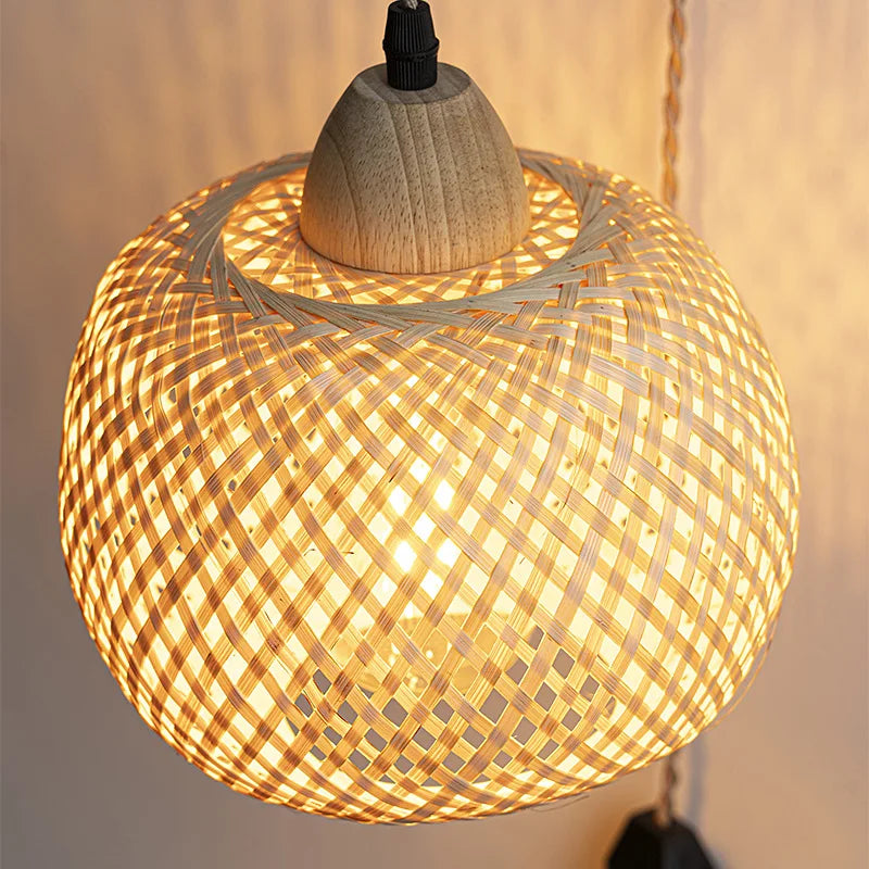 Bamboo Lantern Wall Lamp Natural Rattan Wicker E27 Chandeliers