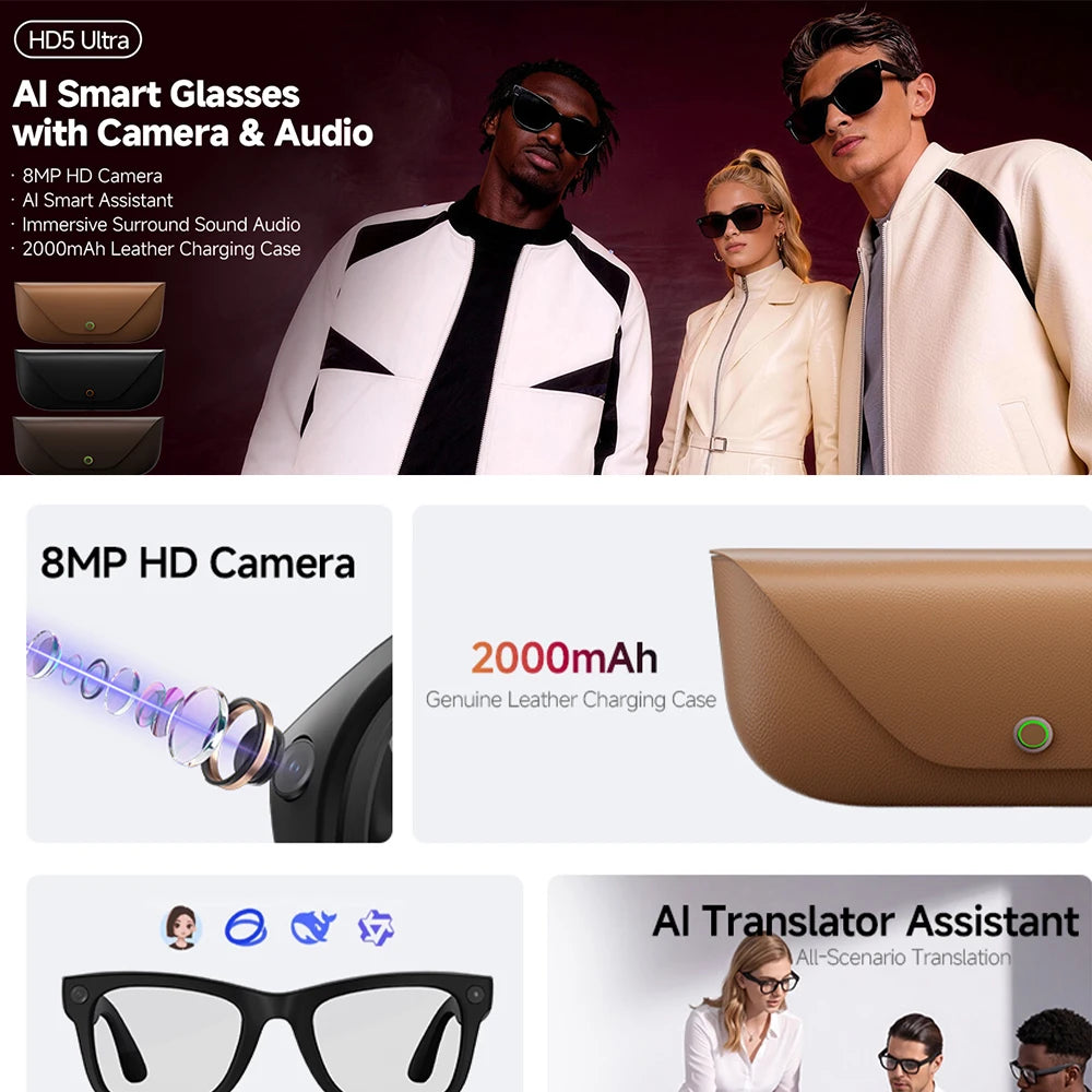 New HD5-ultra AI Smart Glasses AI Real-time Translation