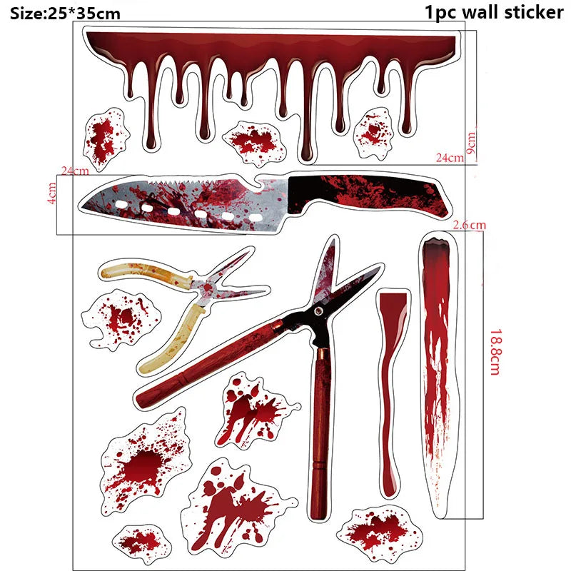 Halloween Wall Doors Windows Stickers Blood Handprint Footprint Skull Pattern