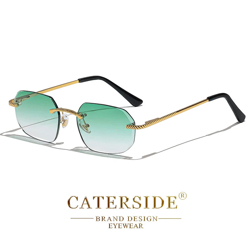 New Retro Rimless Sunglasses Men's Polygon Brand Designer