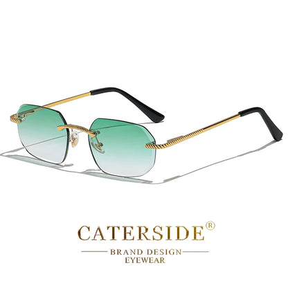 New Retro Rimless Sunglasses Men's Polygon Brand Designer