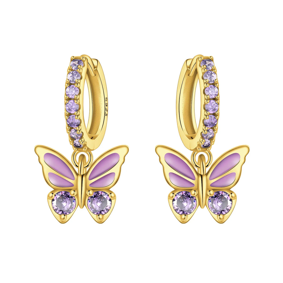 New 925 Sterling Silver 18K Gold Plated Cherry Blossom Butterfly