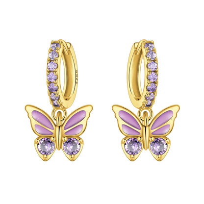 New 925 Sterling Silver 18K Gold Plated Cherry Blossom Butterfly