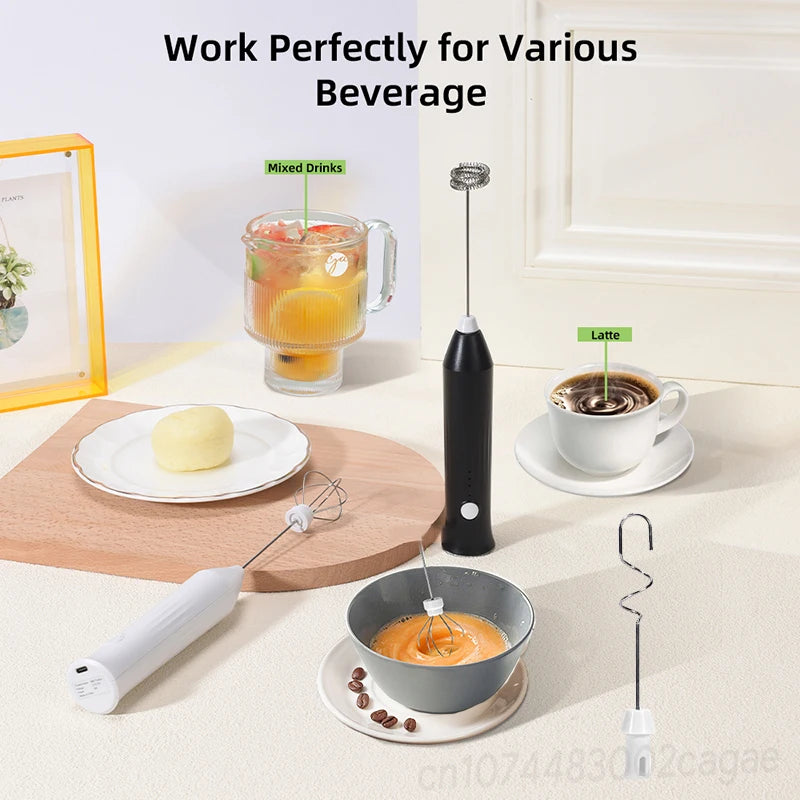 HOT  Electric Milk Frother + Egg Beater Wireless Type-C Charging