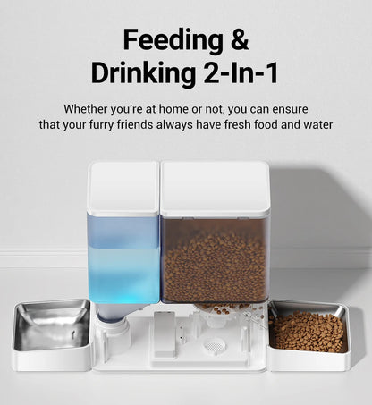 Automatic Pet Feeder Water Fountain 2 in 1 Drinking Feeding