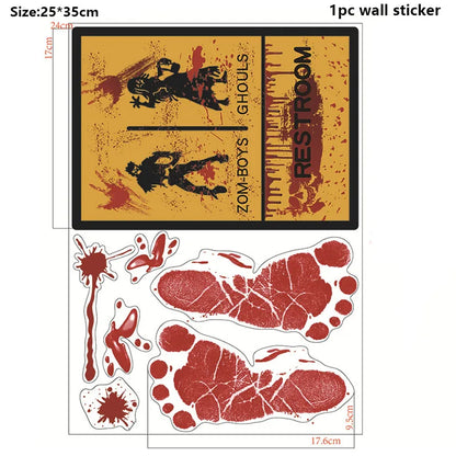 Halloween Wall Doors Windows Stickers Blood Handprint Footprint Skull Pattern